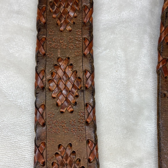 J.Crew Brown Leather Boho Embroidered Weaved Belt Size Medium 1.5” - Picture 7 of 11